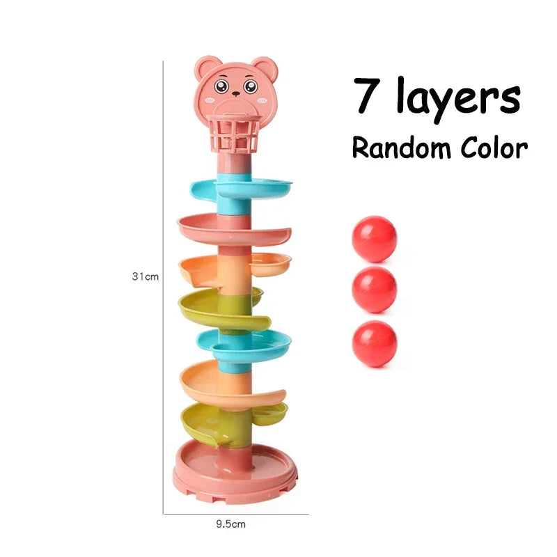 Baby Puzzle Track Turn Around Track Rolling Ball Mental Sliding Ball Tower Education Assembling Toy Gift Stacking Toy for Kids