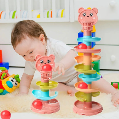 Baby Puzzle Track Turn Around Track Rolling Ball Mental Sliding Ball Tower Education Assembling Toy Gift Stacking Toy for Kids