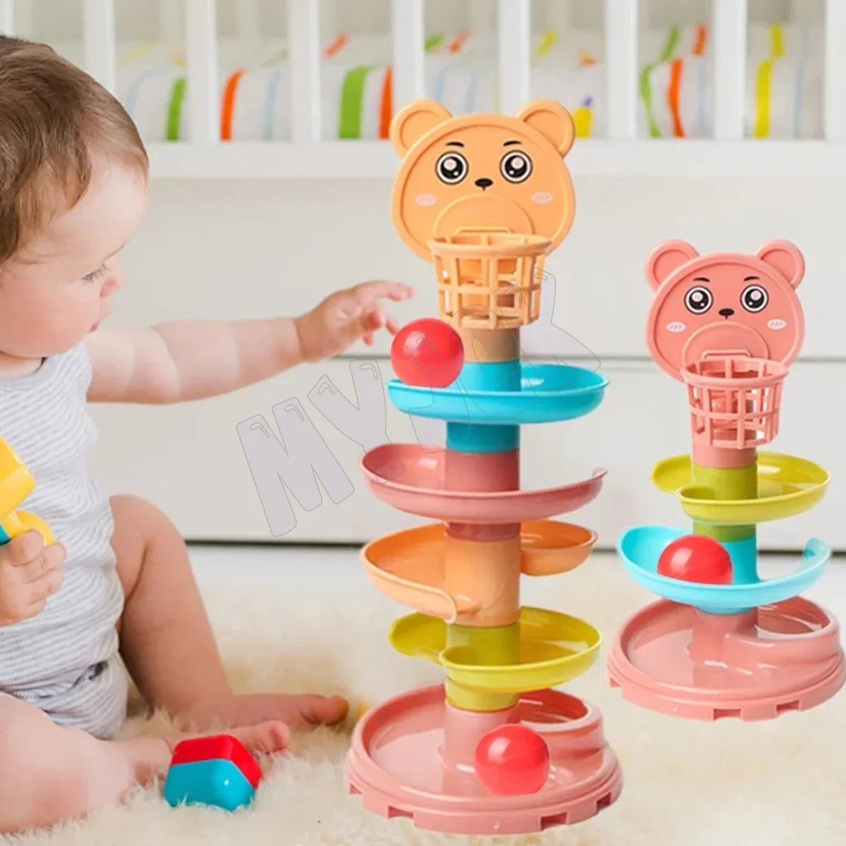 Baby Puzzle Track Turn Around Track Rolling Ball Mental Sliding Ball Tower Education Assembling Toy Gift Stacking Toy for Kids