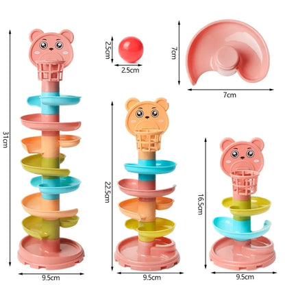 Baby Puzzle Track Turn Around Track Rolling Ball Mental Sliding Ball Tower Education Assembling Toy Gift Stacking Toy for Kids