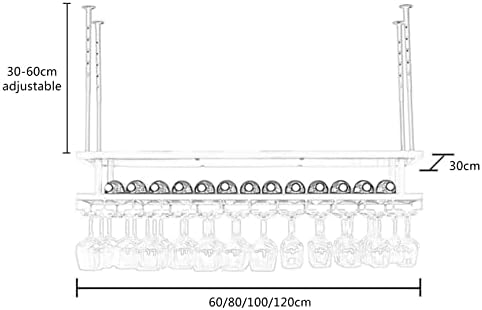 2-Layer Industrial Wine Rack with Adjustable Metal Ceiling Mount and LED Lights