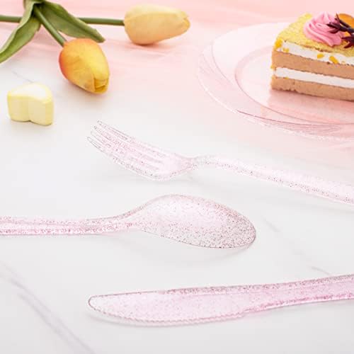 WDF 360 Pink Glitter Plastic Cutlery Set 1