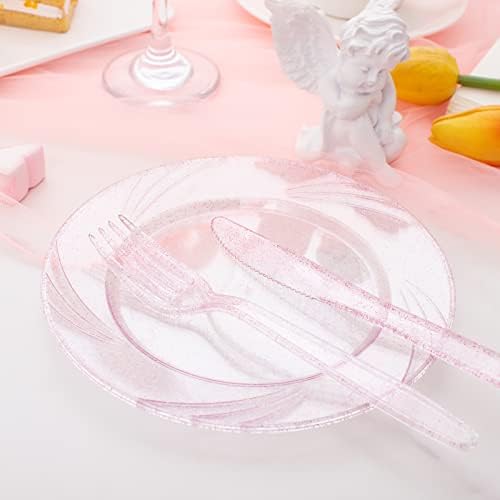 WDF 360 Pink Glitter Plastic Cutlery Set 1