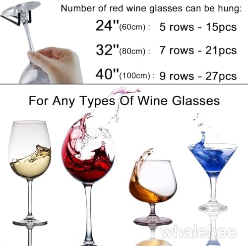 Whalebee Wall Wine Glass Hanger 5 Row Metal Rack