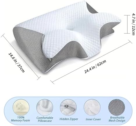 Ergonomic Memory Foam Pillow with Cooling Contour and Adjustable Support
