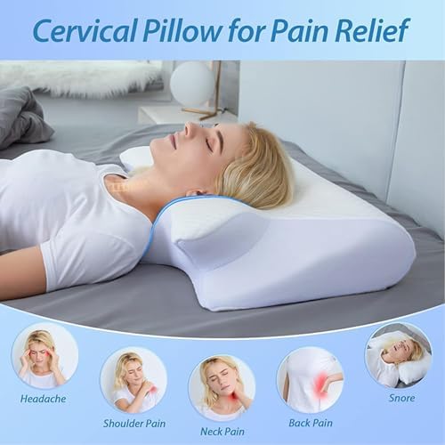 Ergonomic Memory Foam Pillow with Cooling Contour and Adjustable Support