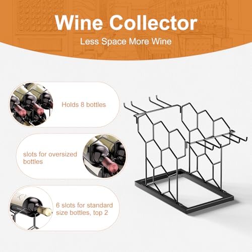 Modern Black Metal Wine Rack 8 Bottle 3 Tier Countertop