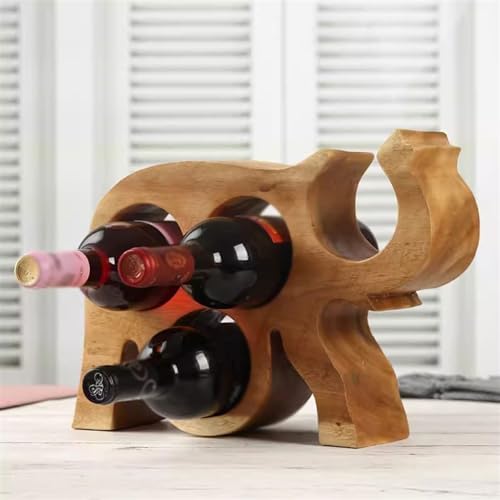 Solid Wood Elephant Wine Holder - Tabletop Wine Rack Decor