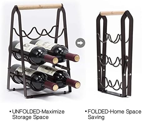 Generic LMingKun Foldable Wine Rack - 2-6 Bottle Black Metal Stand