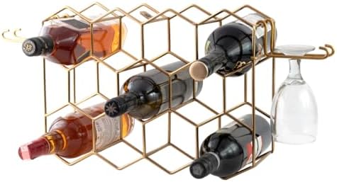 Melvvi Gold Wine Rack with 2 Glasses 14 Bottle Storage