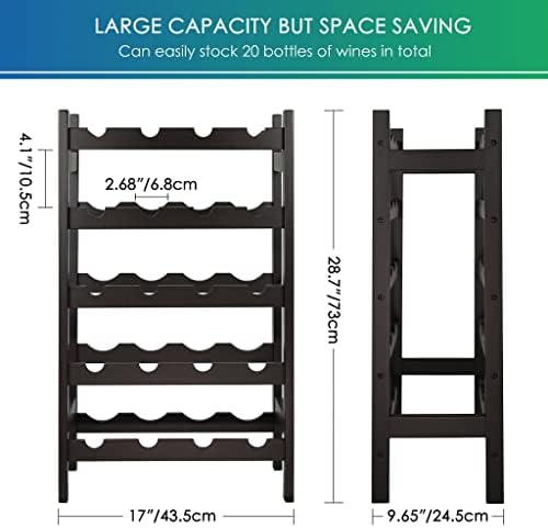 SMIBUY 5-Tier Bamboo Wine Rack 20 Bottles Display Storage