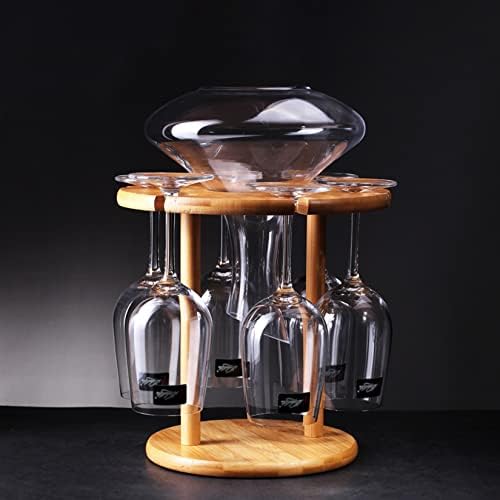 WORDFUN Bamboo Wine Holder with 6 Glasses