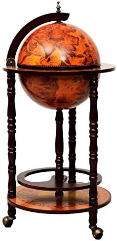 36 Inch Retro Globe Bar Cabinet with Wheels