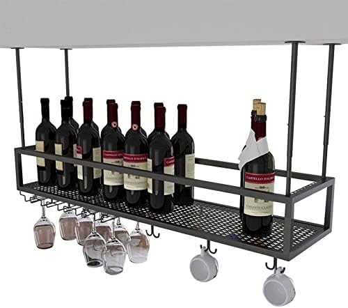 Adjustable Wine Glass Holder with Rack Matte Black Metal Stemware Rack Ceiling