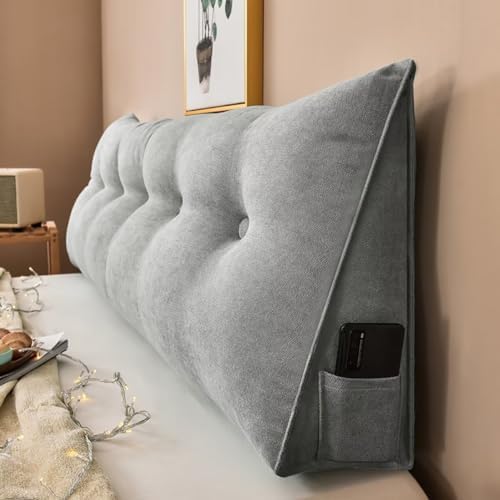 TESICA Triangular Headboard Pillow with Removable Cover Grey 39x20x8in