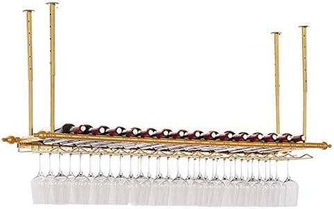 Ceiling Hanging Wine Rack with Glass Holder 40In