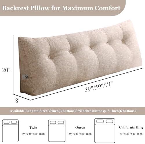 VClife Beige Wedge Headboard Pillow 47x8x20 Inch