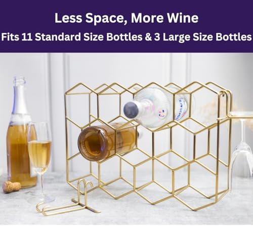 Melvvi Gold Wine Rack with 2 Glasses 14 Bottle Storage