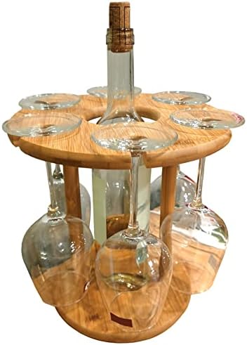 WORDFUN Bamboo Wine Holder with 6 Glasses