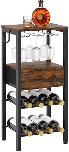 Tajsoon Freestanding 2-Tier Wine Rack with Drawer and Hook