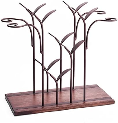 JUSHZ Freestanding Wine Rack Wooden Holder with Wrought Iron Frame