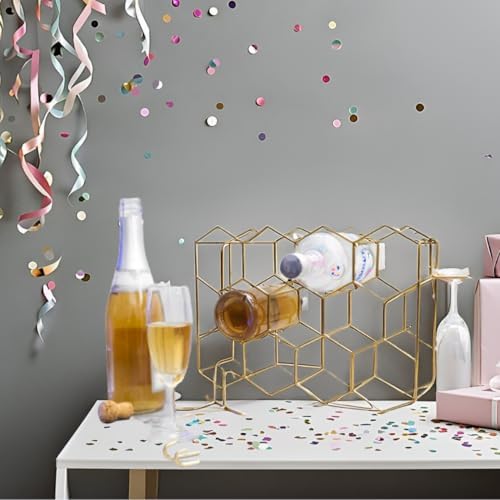 Melvvi Gold Wine Rack with 2 Glasses 14 Bottle Storage