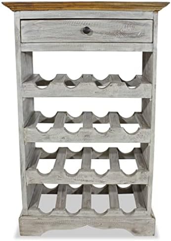 16-Bottle Wine Cabinet with Storage Drawers Solid Reclaimed Wood Display Rack