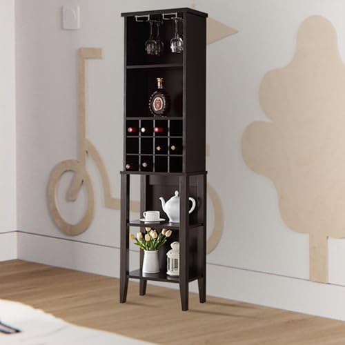 PRINKROOMY Wine Rack Cupboard with 4 Shelves