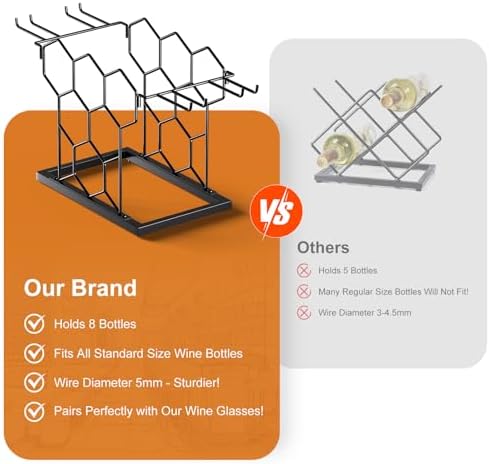 Modern Black Metal Wine Rack 8 Bottle 3 Tier Countertop