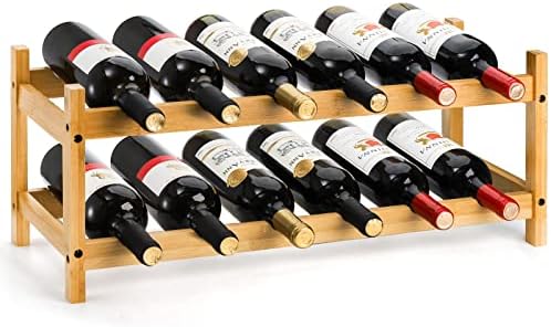Nicunom 2-Tier Bamboo Wine Rack with 12 Bottles