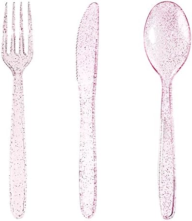 WDF 360 Pink Glitter Plastic Cutlery Set 1