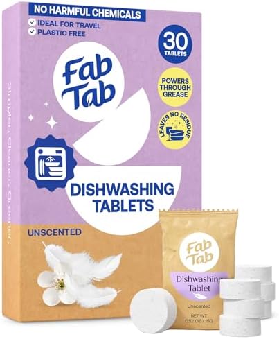 Fab Tab Dishwasher Tablets Unscented Plastic Free No Residue Family Safe