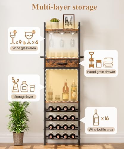 Vilaxing Freestanding Wine Rack with Storage Drawer