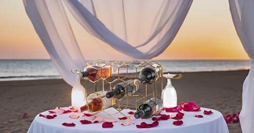 Melvvi Gold Wine Rack with 2 Glasses 14 Bottle Storage