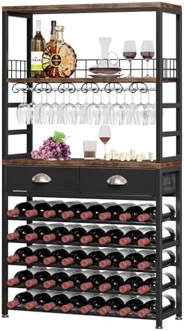 Homeiju 6-Tier Freestanding Wine Cabinet with Drawer and Storage