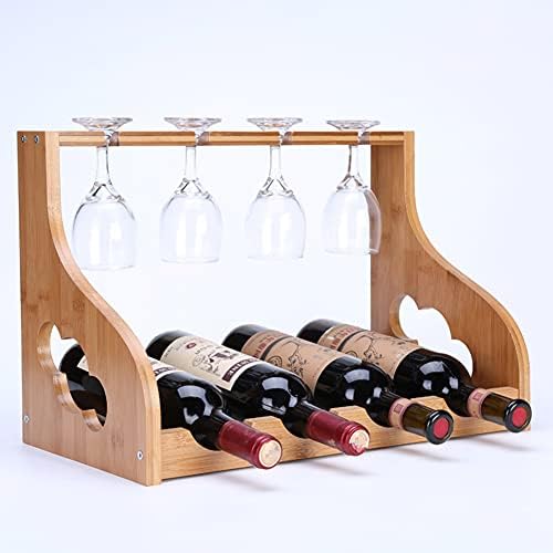 NWB Bamboo Wine Rack with Glass Holder 4 Bottles 4 Glasses