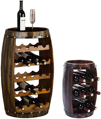 Etlegor Wooden Barrel Wine Rack - Rustic Free Standing Wine Storage Shelf
