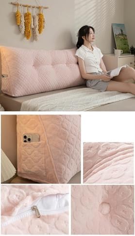 Pink Fleece Wedge Headboard Pillow for Reading and Support