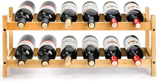 Nicunom 2-Tier Bamboo Wine Rack with 12 Bottles