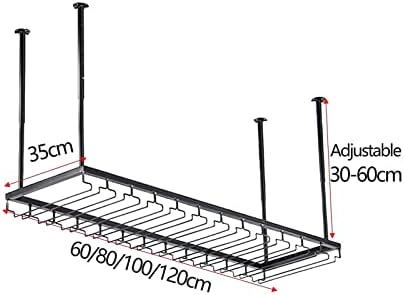 Adjustable Ceiling Wine Glass Rack - 118-236In Black Metal Holder