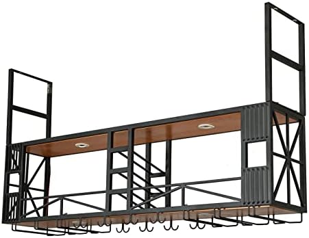 Ceiling Wine Rack with Wood and Iron Construction