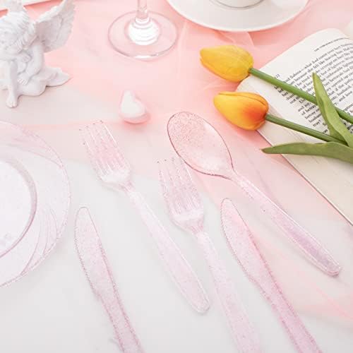 WDF 360 Pink Glitter Plastic Cutlery Set 1