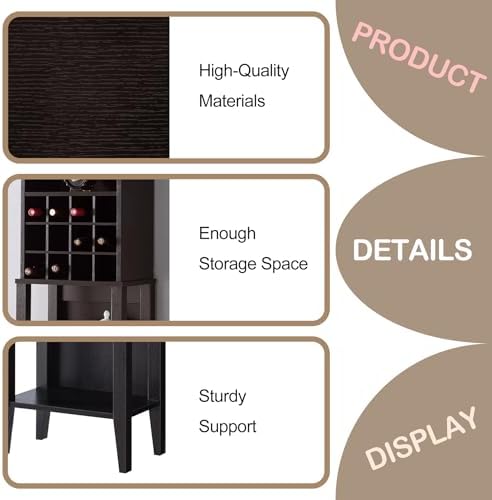 PRINKROOMY Wine Rack Cupboard with 4 Shelves