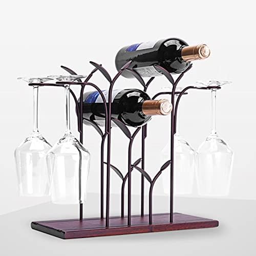 JUSHZ Freestanding Wine Rack Wooden Holder with Wrought Iron Frame