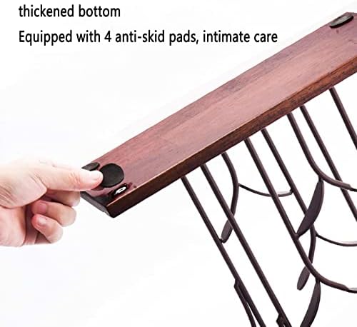 JUSHZ Freestanding Wine Rack Wooden Holder with Wrought Iron Frame