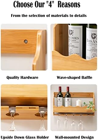 Meiiron Bamboo Wine Rack 5-Bottle Display with Glass Holder