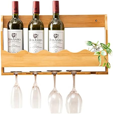 Meiiron Bamboo Wine Rack 5-Bottle Display with Glass Holder