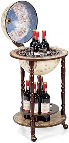 HAPPYGRILL 175 Inch Retro Wooden Wine Cabinet with Wheels