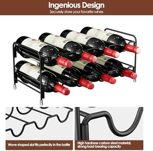 Nuovoware Double Wave Wine Rack 8 Bottle 2 Tier Black