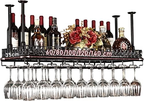 Wine Rack Ceiling Holder Black Metal Floating Wine Glass Storage Shelf